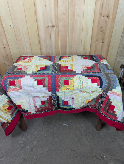 Vintage 76” Square Log Cabin Quilt