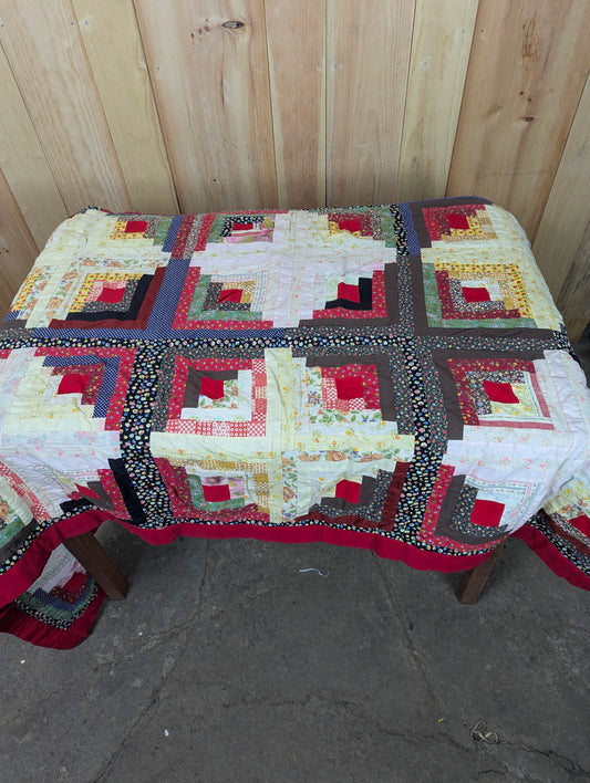 Vintage 76” Square Log Cabin Quilt