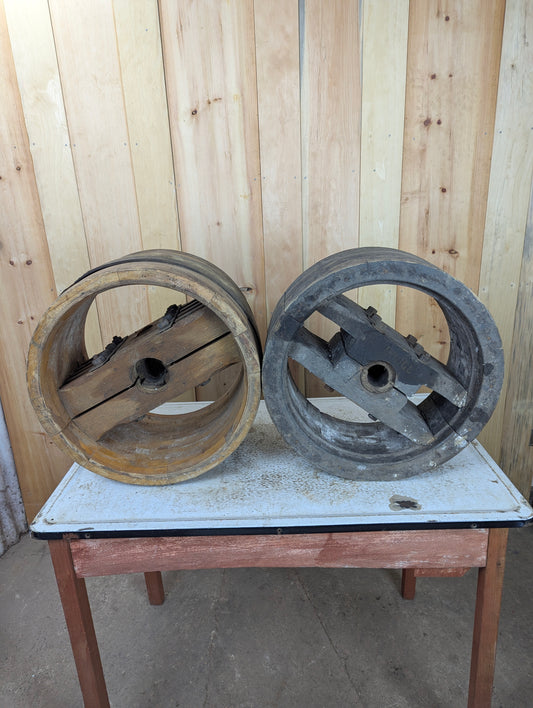 Medium (~22”) Antique Wooden Belt Pulley Wheels