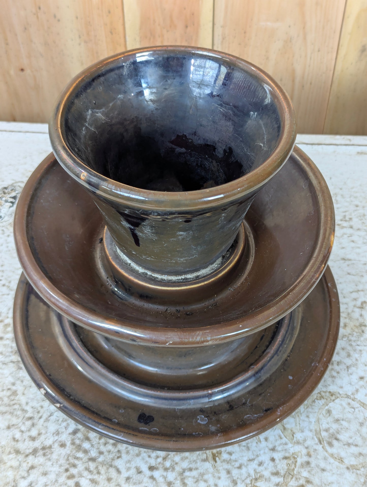 Large Brown 3-Tier Ceramic High Voltage Insulators