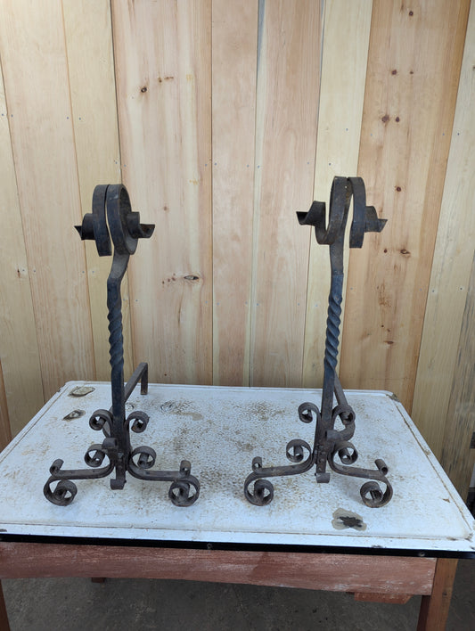 Pair of Antique Wrought Iron Andirons