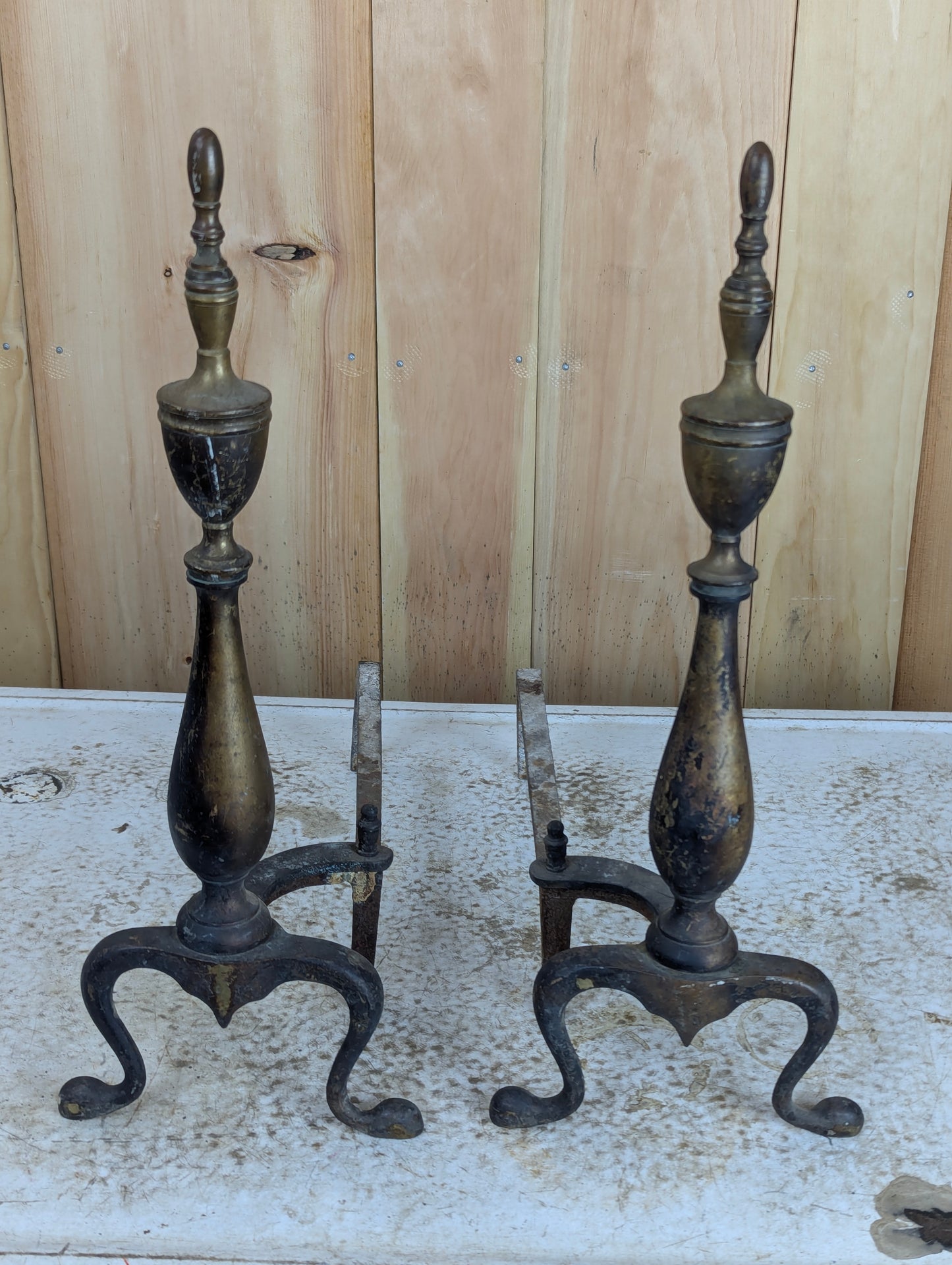 Vintage Pair of Brass Andirons