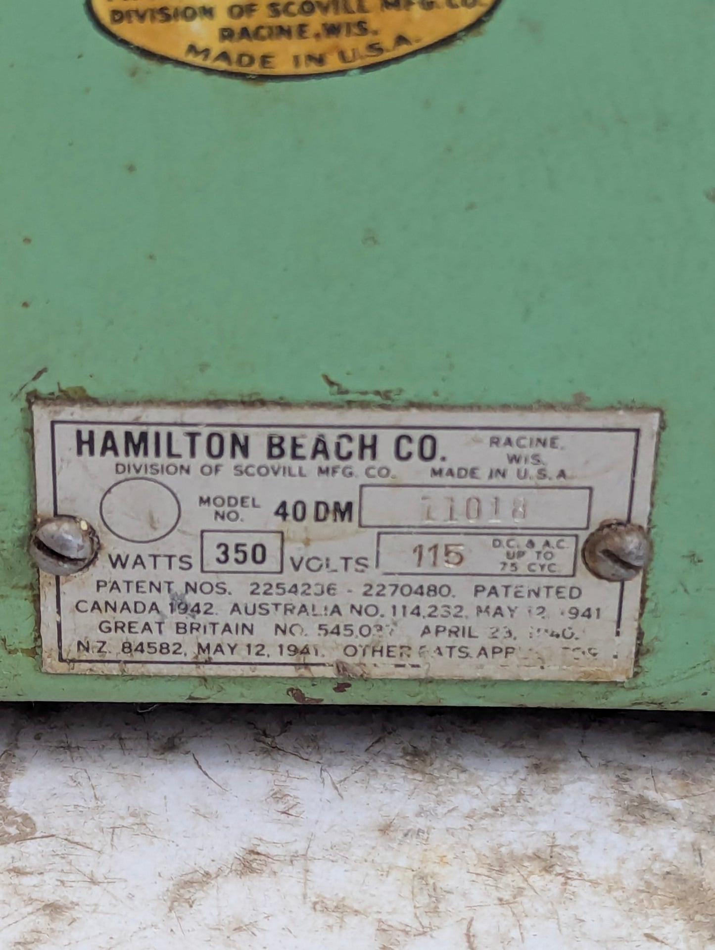 Vintage Hamilton Beach Jadeite 3-Head 40DM Milkshake Mixer