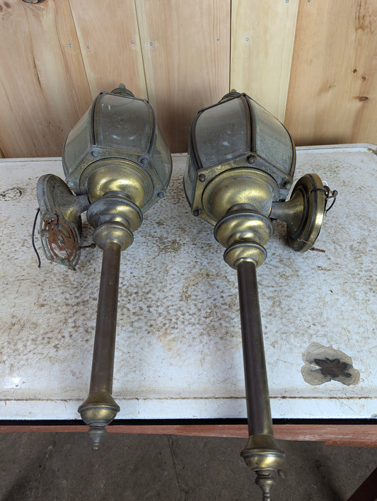 Pair of Outdoor Brass Wall Sconce Lights