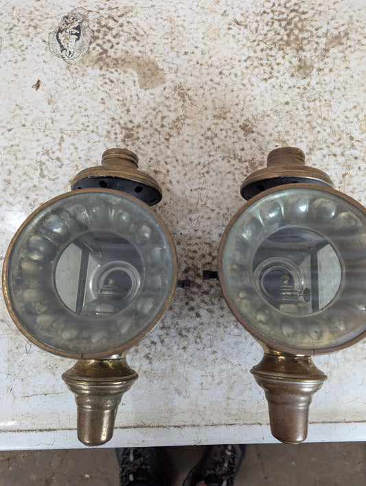 Matching Pair of Antique Brass Coach Lanterns