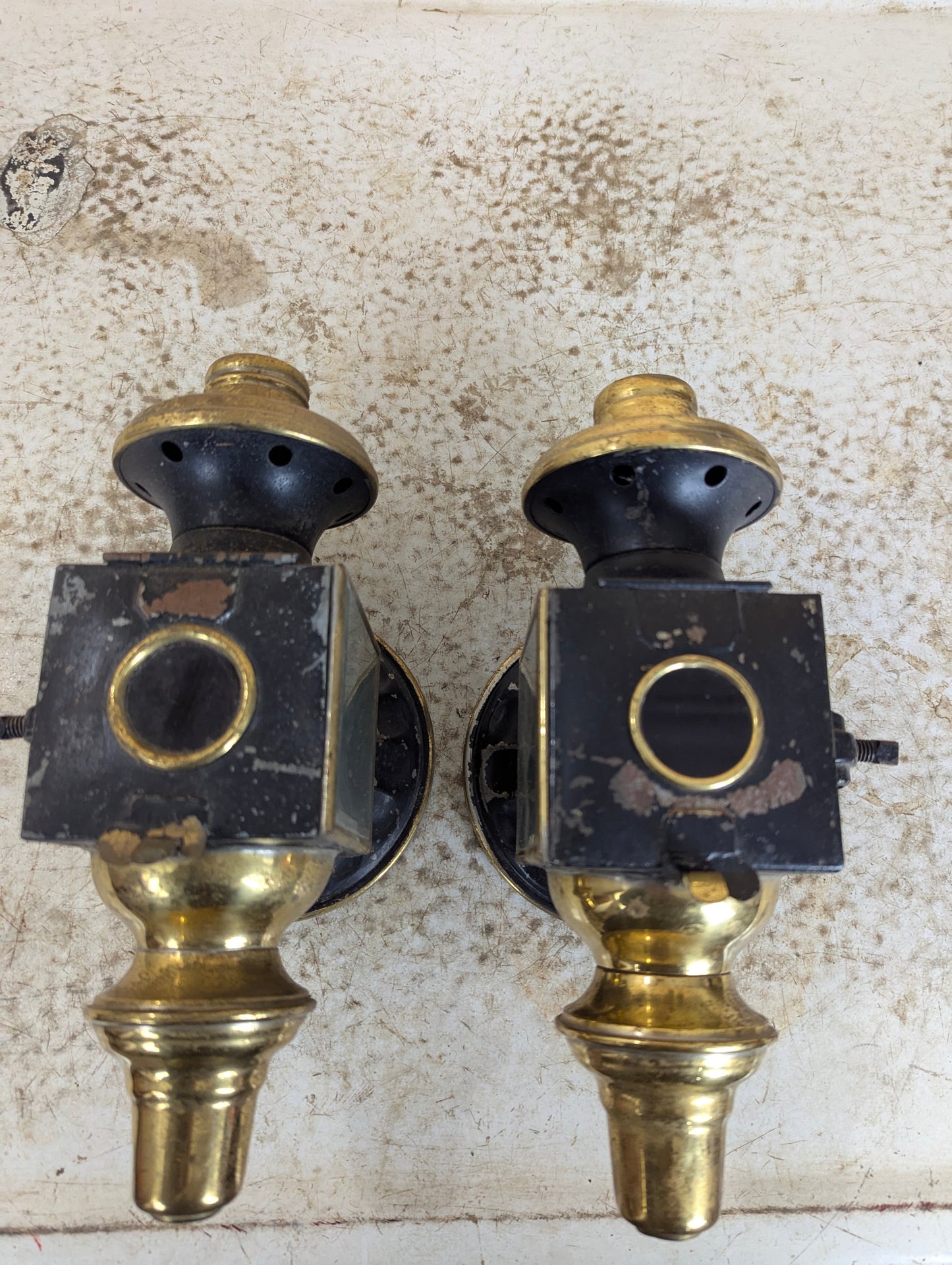 Matching Pair of Antique Brass Coach Lanterns