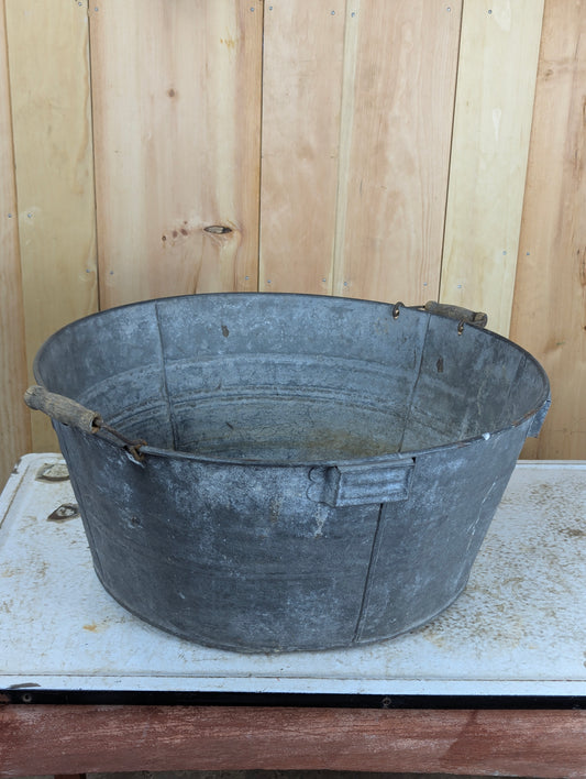 Vintage Wright #3 Galvanized Washtub with Wooden Handles