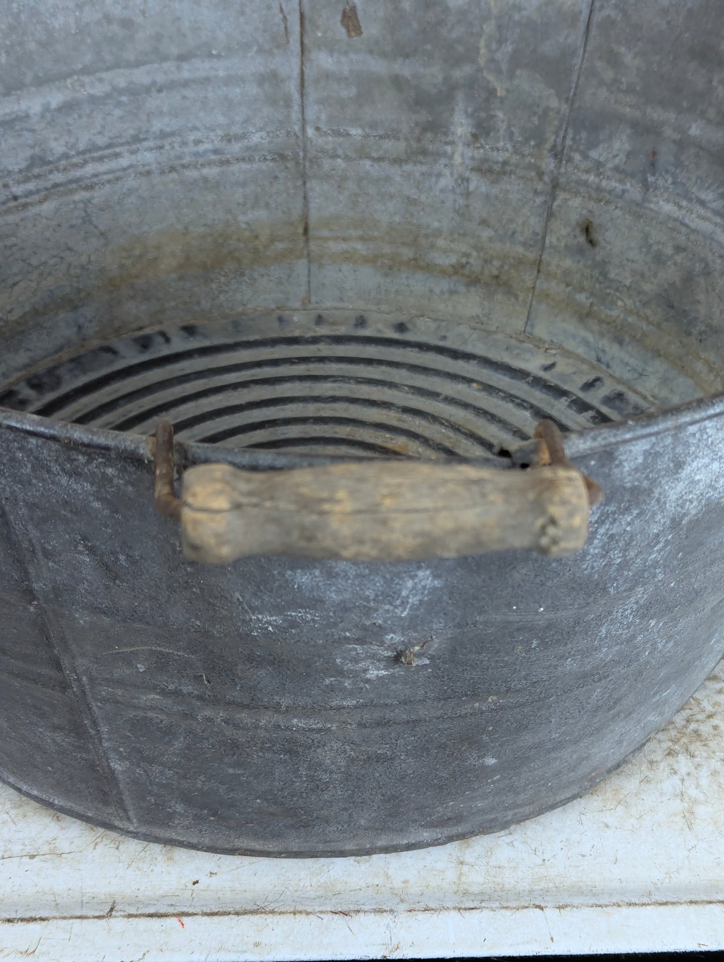 Vintage Wright #3 Galvanized Washtub with Wooden Handles