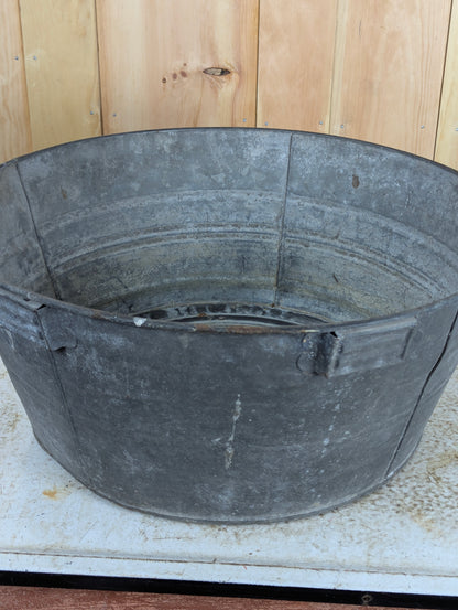 Vintage Wright #3 Galvanized Washtub with Wooden Handles