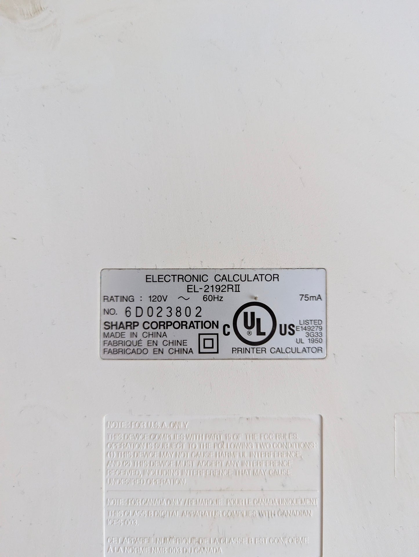Sharp EL-2192R Electric Calculator