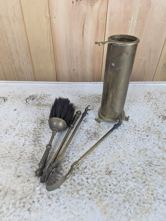 Antique Brass Fireplace Tool Set