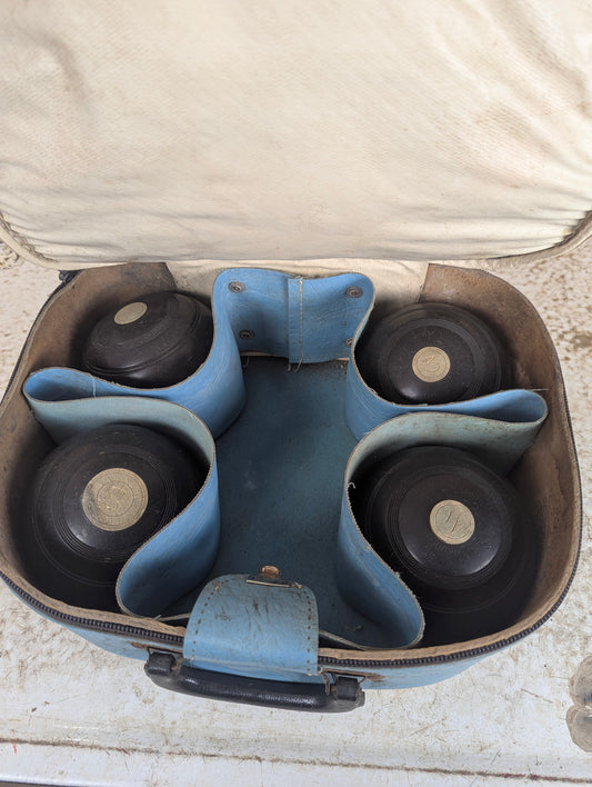 Vintage Dunlop 4 7/8 Lawn Bowls with Carrying case