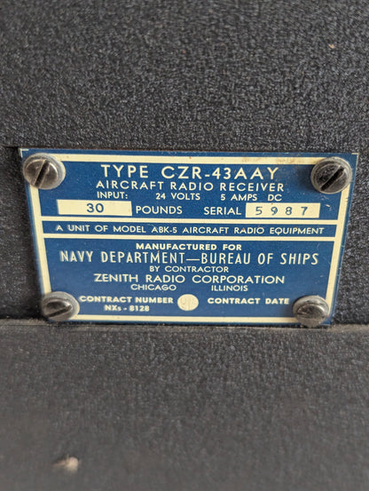 Vintage US Navy Model ABK-5 Zenith Corp Military Aircraft Radio Receiver IFF