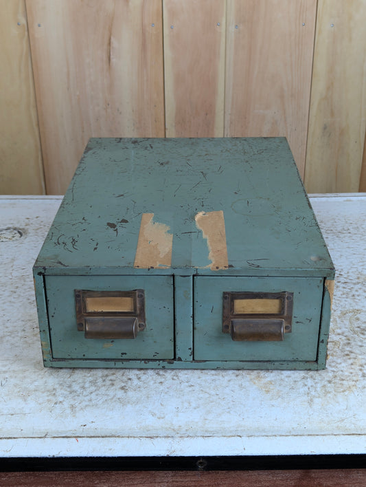 Vintage Industrial 2 Drawer Card File Catalogue Cabinet
