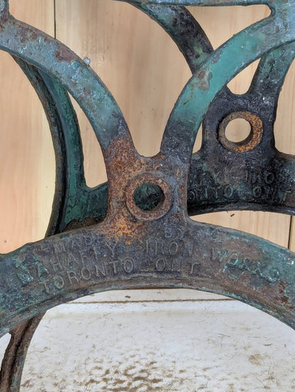 Pair of Cast Iron Industrial Mahaffy Ironworks Toronto Park Bench Ends