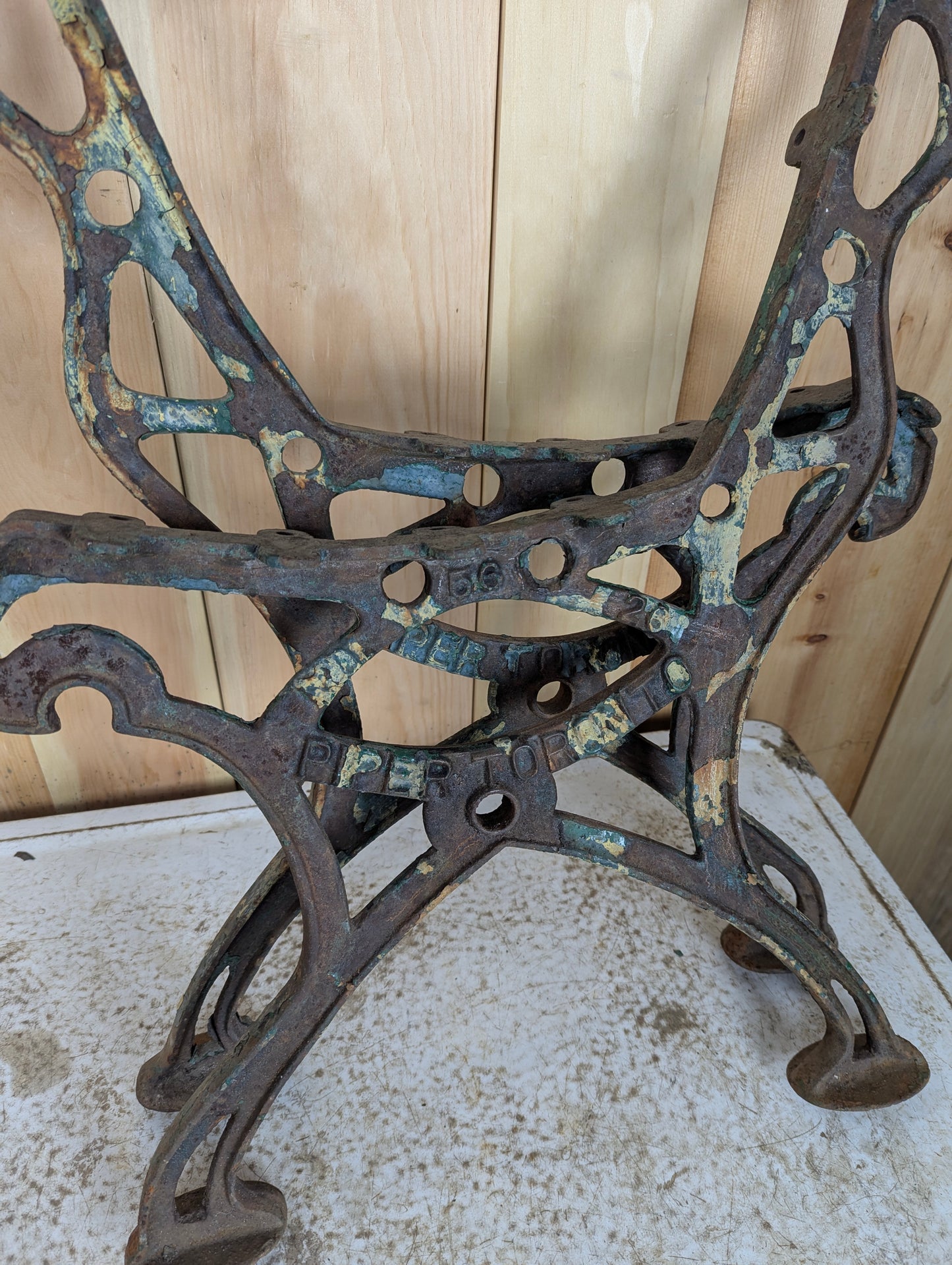 Pair of Vintage Industrial Piper Cast Iron Park Bench Ends