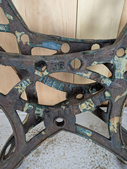 Pair of Vintage Industrial Piper Cast Iron Park Bench Ends