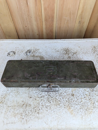 Vintage Climax Metal Fishing Tackle Box with Rod Storage