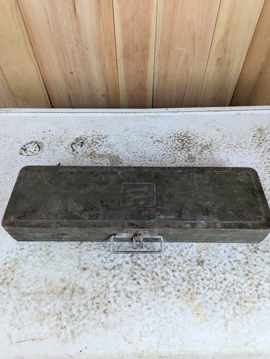 Vintage Climax Metal Fishing Tackle Box with Rod Storage