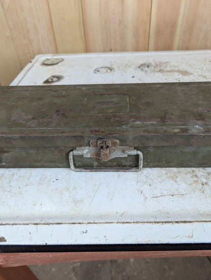Vintage Climax Metal Fishing Tackle Box with Rod Storage