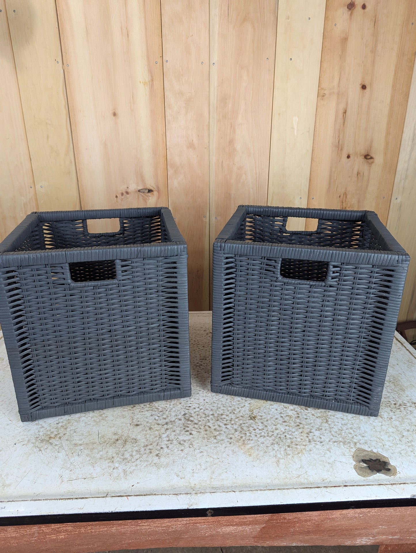 Grey IKEA Branas Rattan Storage Cubes