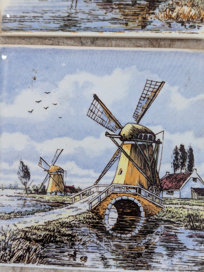 Set of 4 Delft 4.25” x 4.25” Dutch Delft Painted Ceramic Tiles