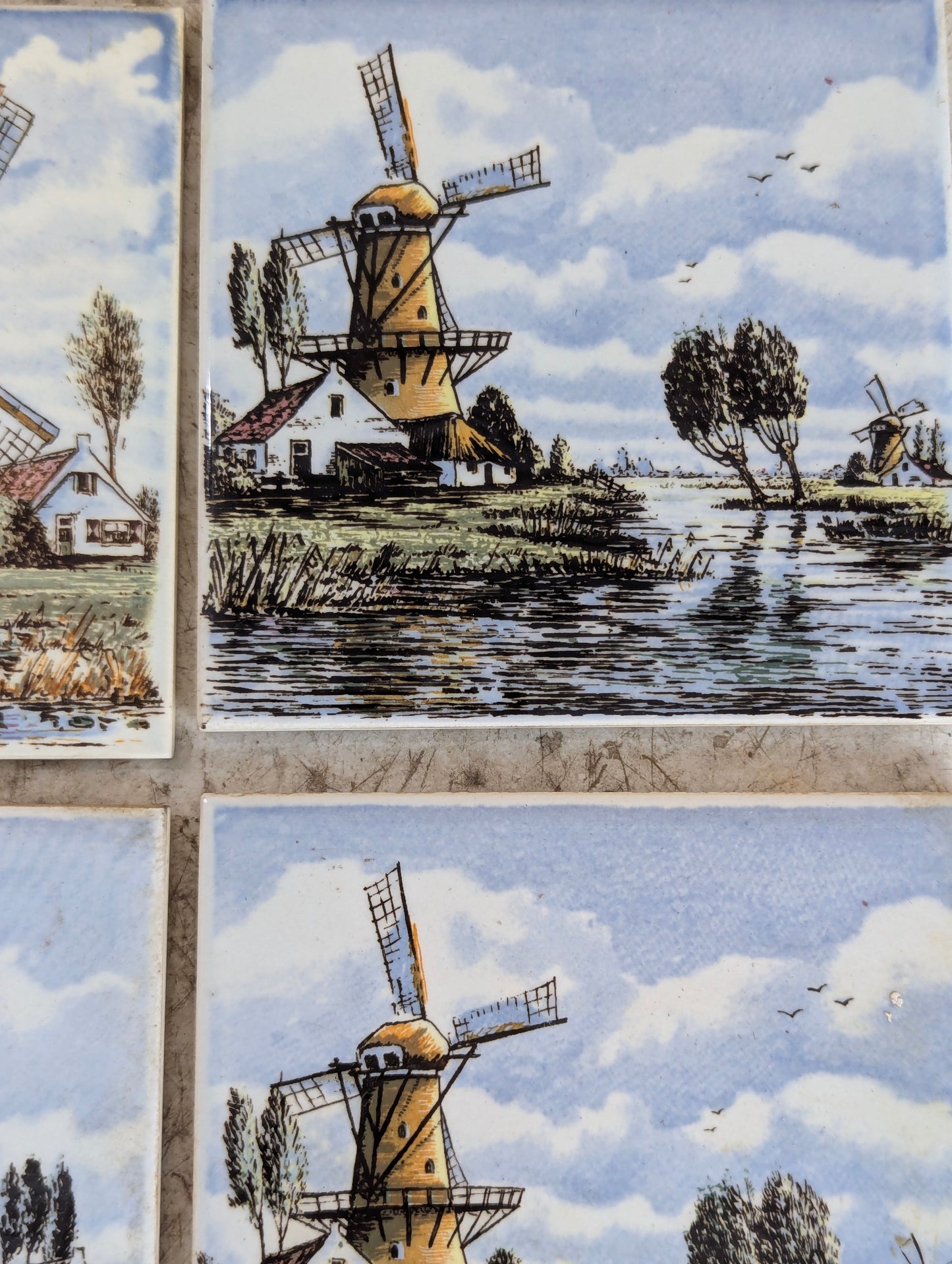 Set of 4 Delft 4.25” x 4.25” Dutch Delft Painted Ceramic Tiles