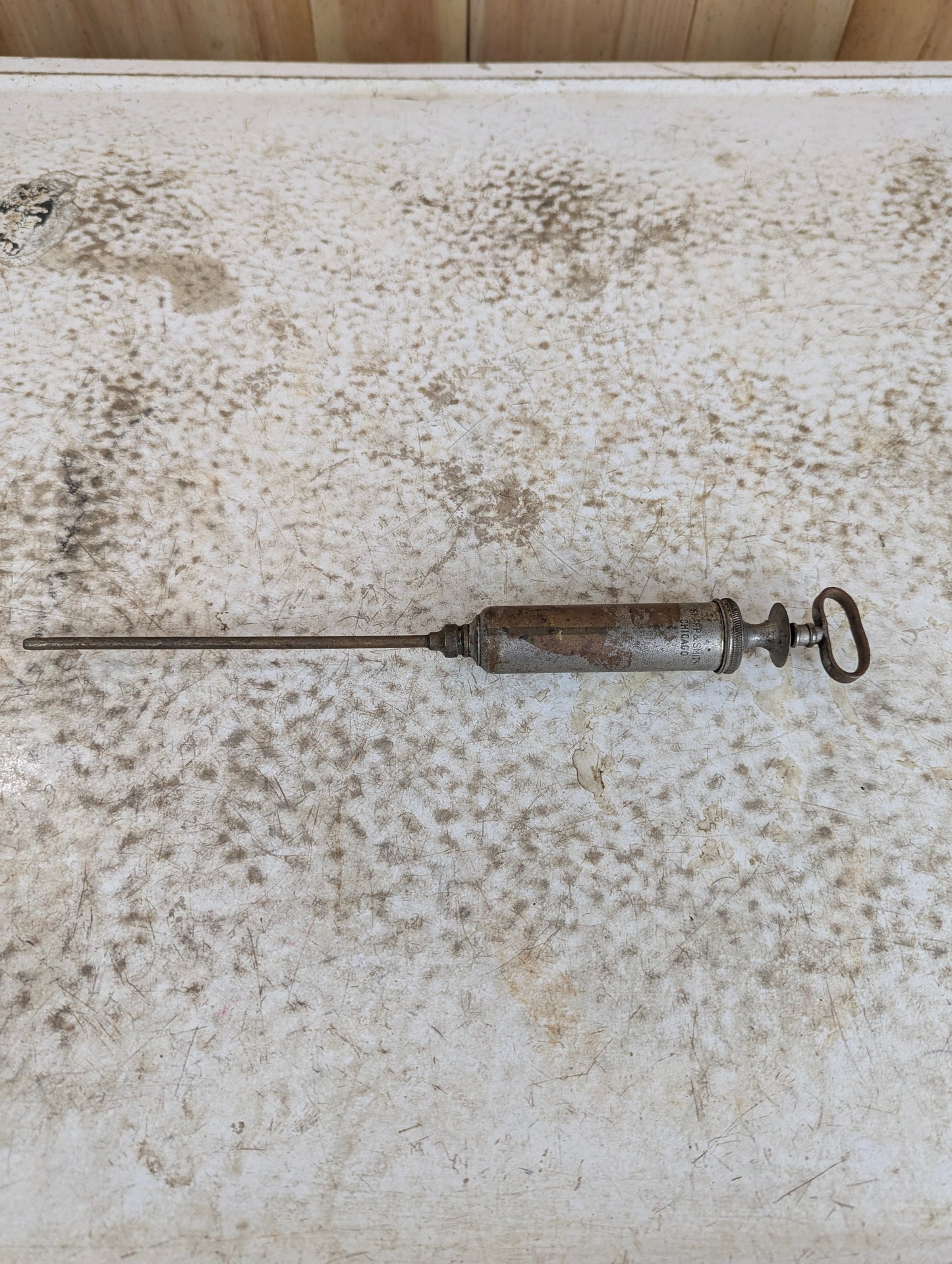 Antique Sharp & Smith Nickel Plated Brass Veterinary Dose Syringe
