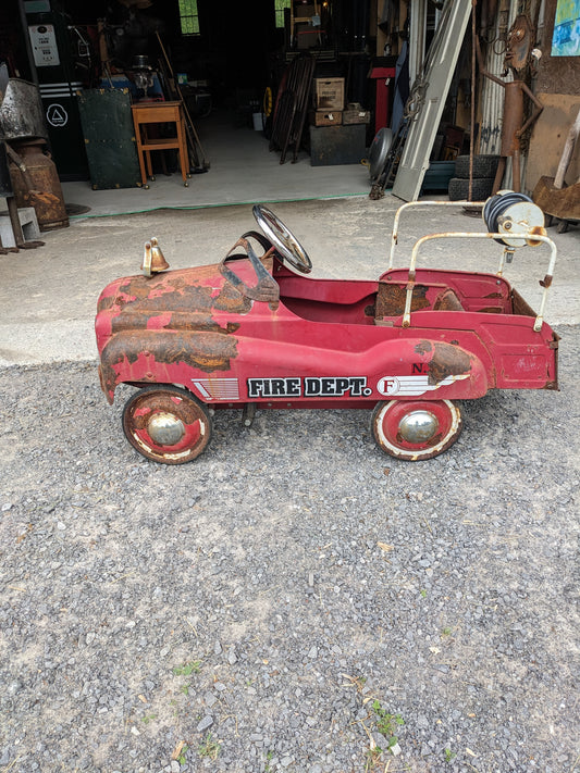 Antique Fire Dept. Pedal Car with Hose & Tailgate