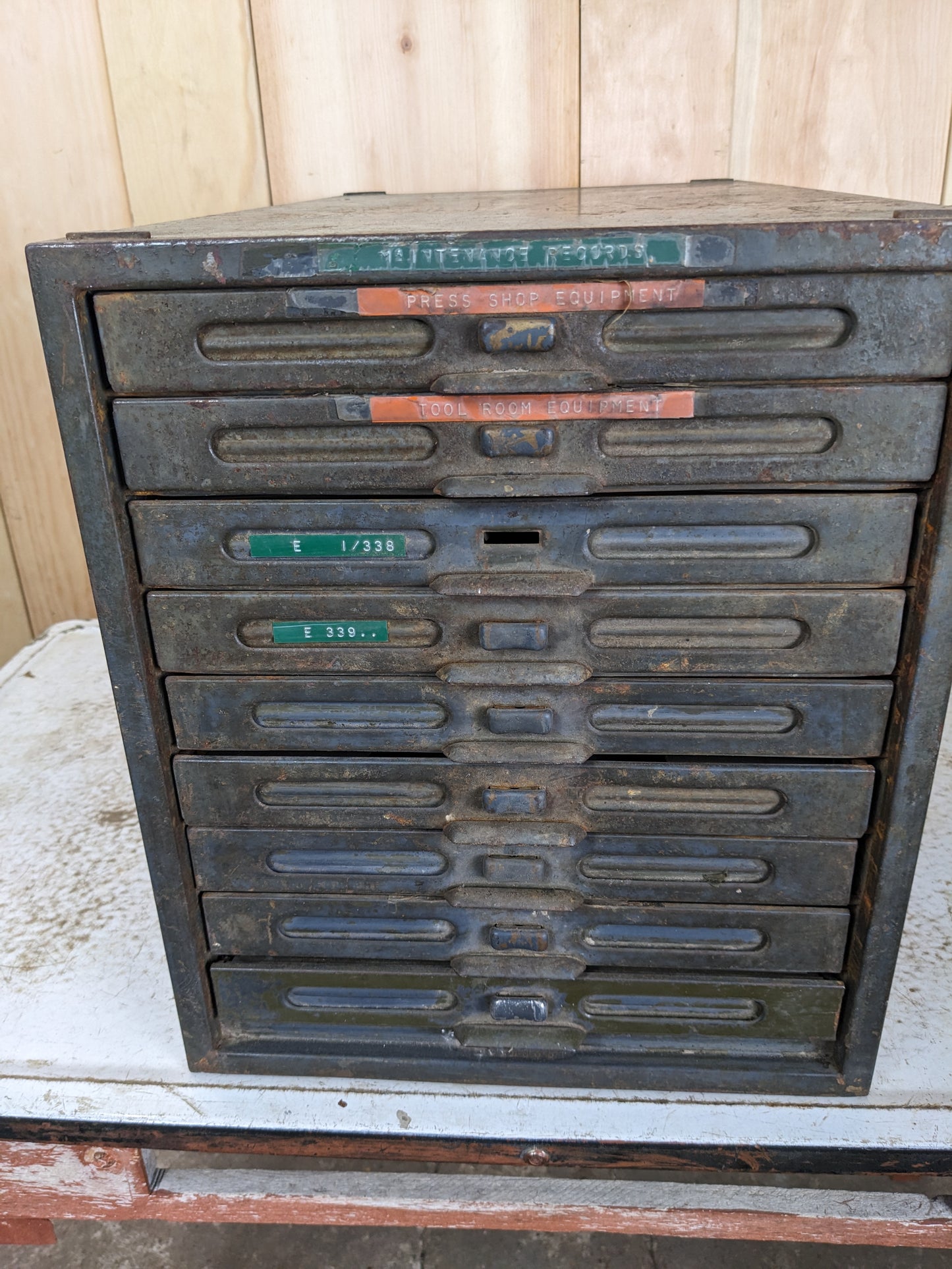 Vintage Industrial 1960’s Kardex 9-Drawer Filing Cabinet