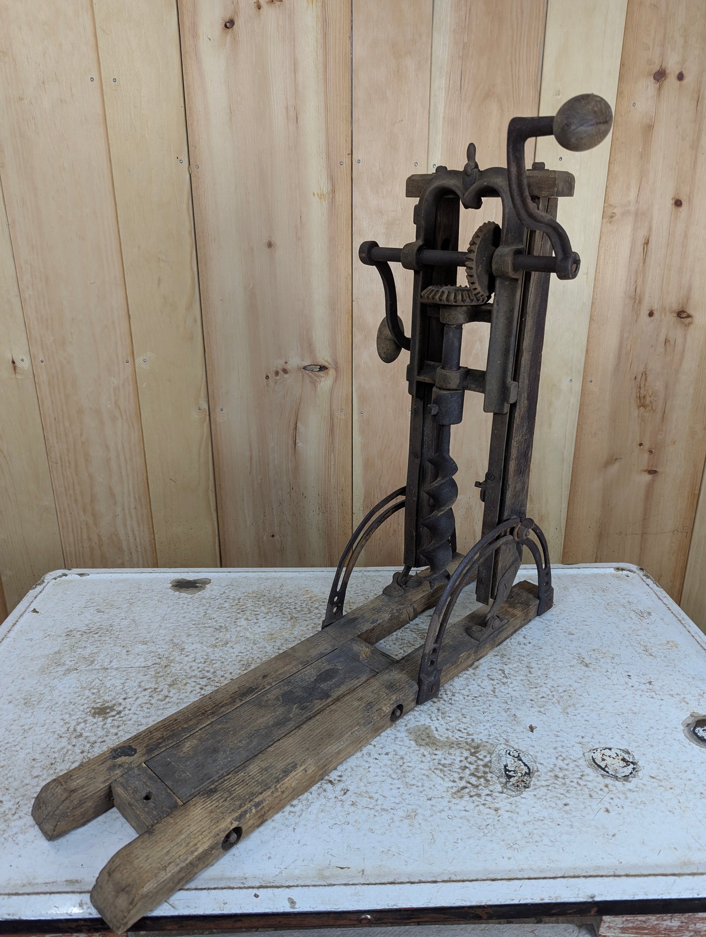 Antique Barn Beam Drill Press Boring Machine
