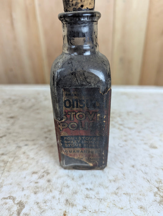 Antique Stove Polish Glass Bottle with Cork