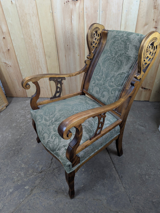 Vintage Solid Wood Carved Wingback Parlour Chair Armchair