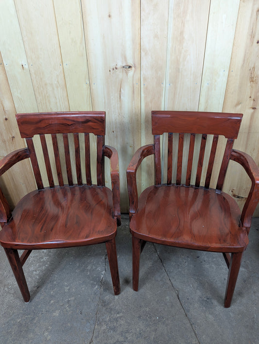 Pair of Vintage Solid Wood Bankers Lawyers Office Desk Chairs