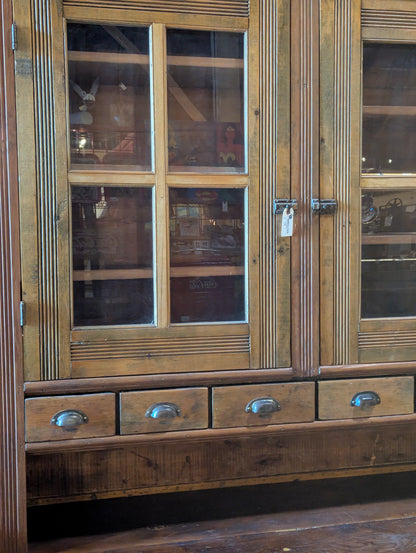 Antique 2 Piece Handcrafted Rustic Farmhouse Kitchen Hutch Bakers Cabinet