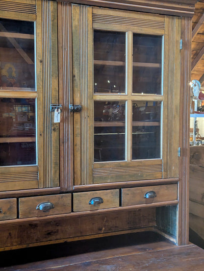Antique 2 Piece Handcrafted Rustic Farmhouse Kitchen Hutch Bakers Cabinet