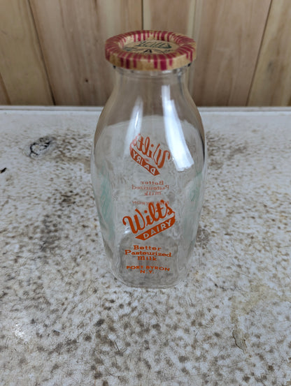 Wilt’s Dairy One Qt. Glass Milk Bottle with Milk Cap