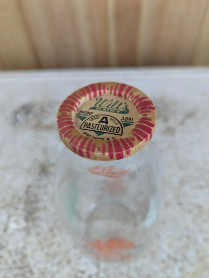 Wilt’s Dairy One Qt. Glass Milk Bottle with Milk Cap