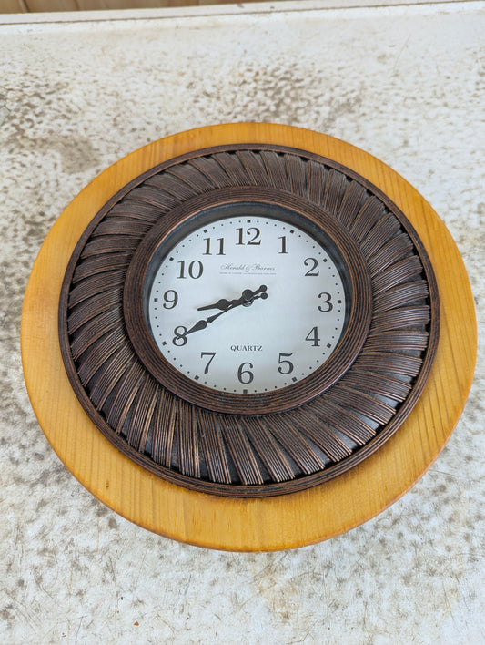 Battery Operated Wall Clock Mounted on Handmade Hand Churned Pine Board