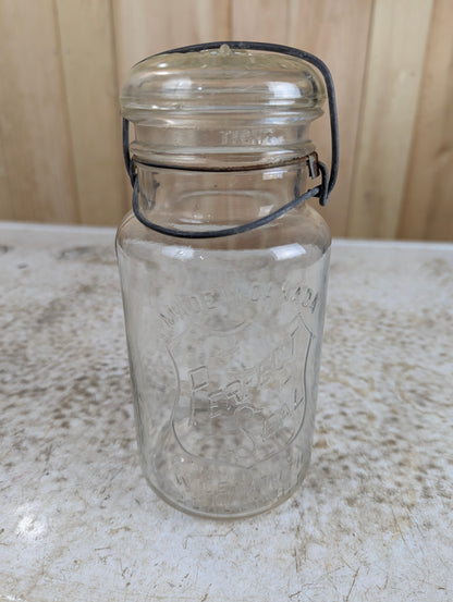 Vintage Glass Top Round Perfect Seal Mason Jar