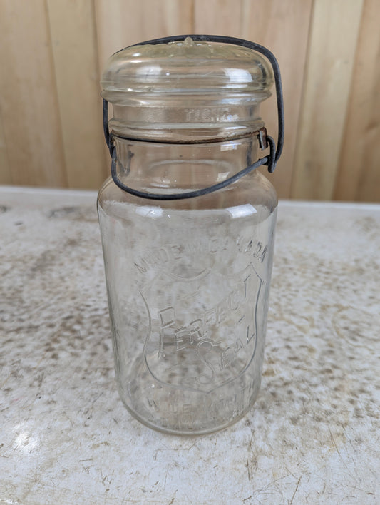 Vintage Glass Top Round Perfect Seal Mason Jar