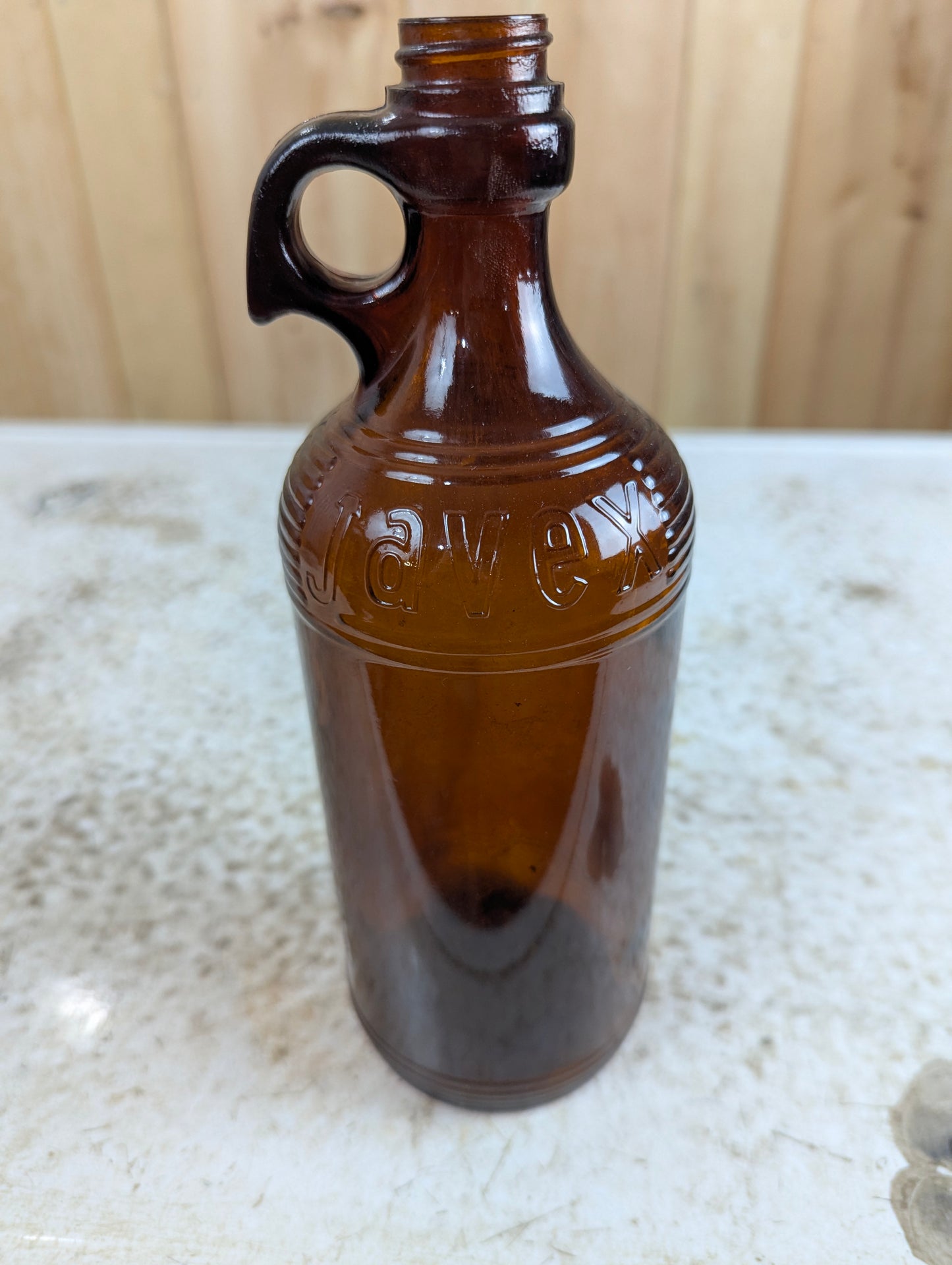 Amber Glass Javex Jug with Finger Holder