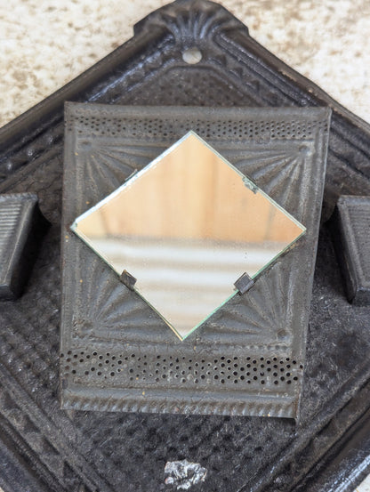Antique Victorian Black Embossed Pressed Tin Double Match Holder Striker