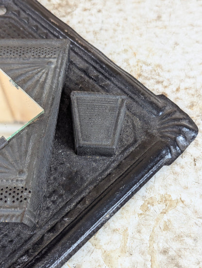 Antique Victorian Black Embossed Pressed Tin Double Match Holder Striker