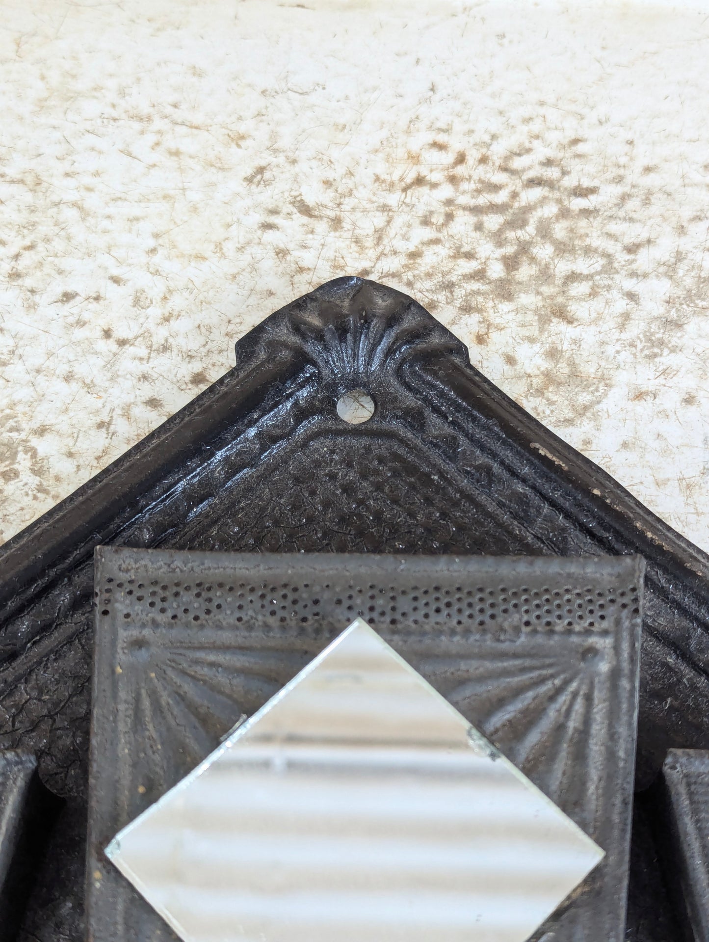 Antique Victorian Black Embossed Pressed Tin Double Match Holder Striker