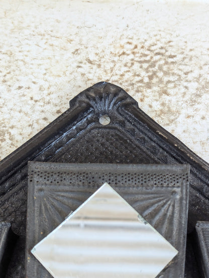 Antique Victorian Black Embossed Pressed Tin Double Match Holder Striker