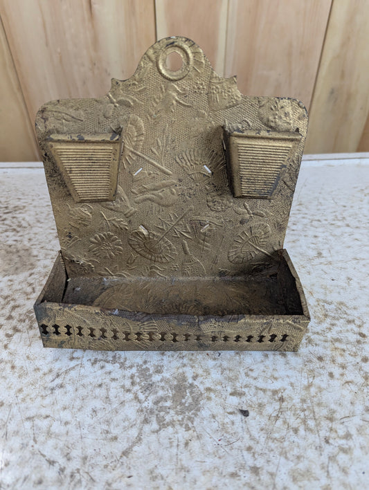 Victorian Pressed Tin Match Holder with Shelf