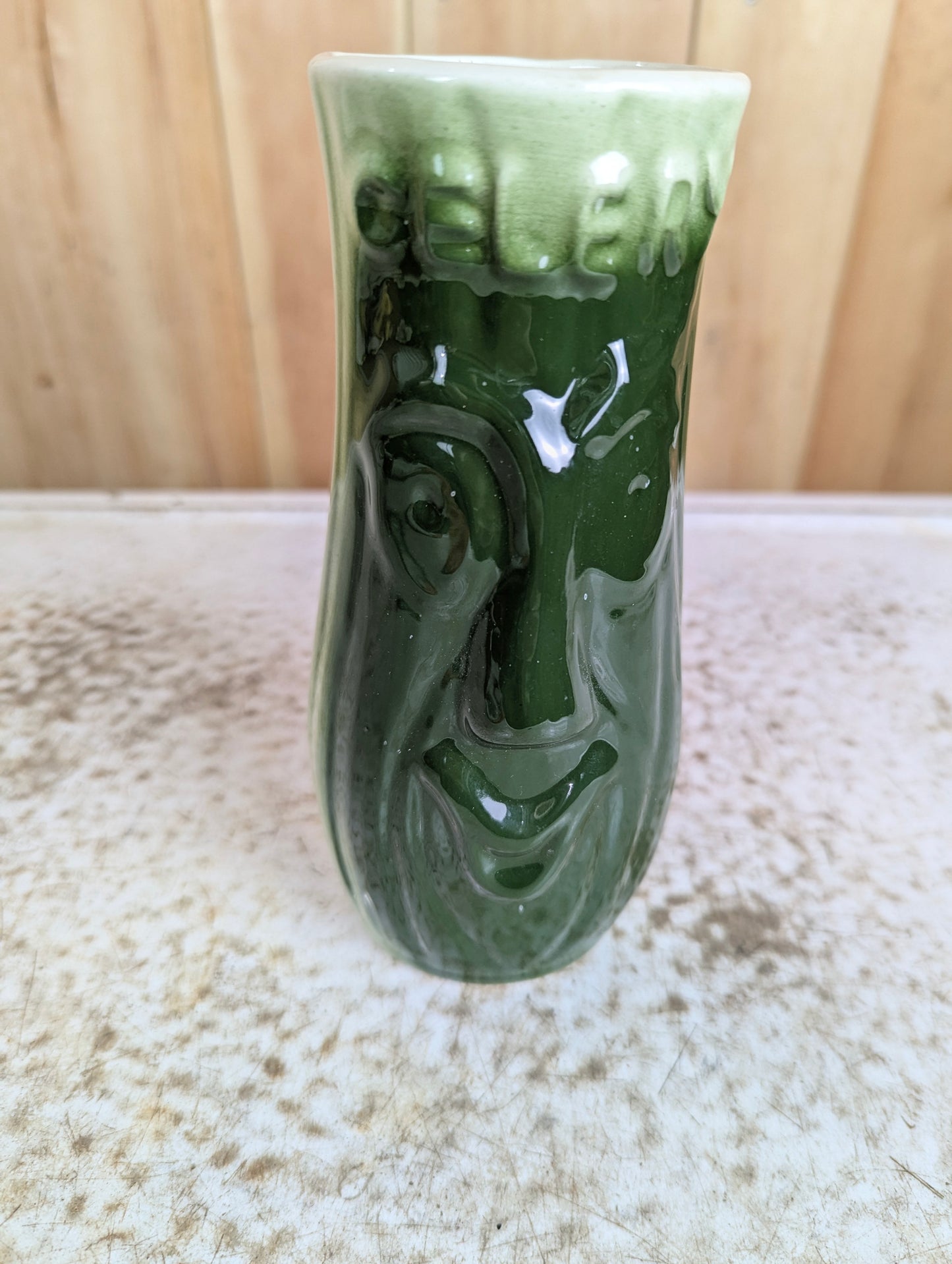 Vintage Green & Cream Ceramic Celery Pot Vase