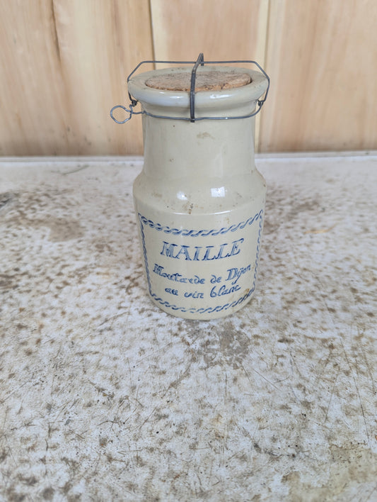 Vintage Maillé Mustard Stoneware Jar with Lid