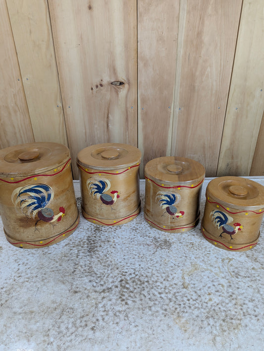 1950’s Vintage 4Pc Wooden Cannister Set